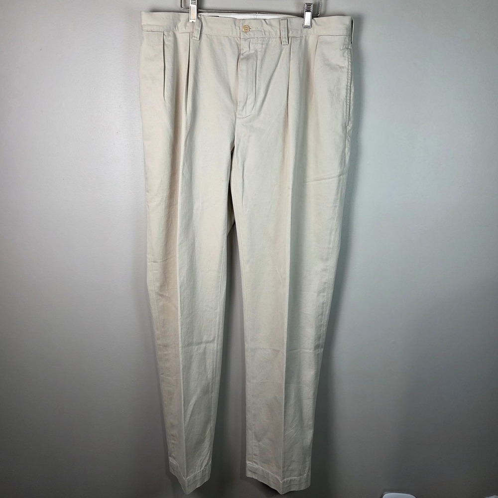 Polo Ralph Lauren Ethan Pant Mens 36/34 Beige Excellent Pleated Chino Khakis